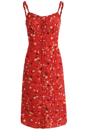 Floral Red Long Dress for Women - French-Style Summer Vacation Dress 2025, Celebrity-Inspired, Perfect for 90s and Y2K Fashion