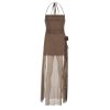 Floral Ribbon Split Hem Backless Halter Camisole Dress with Sheer Mesh Splicing - Y2K Inspired Long Skirt