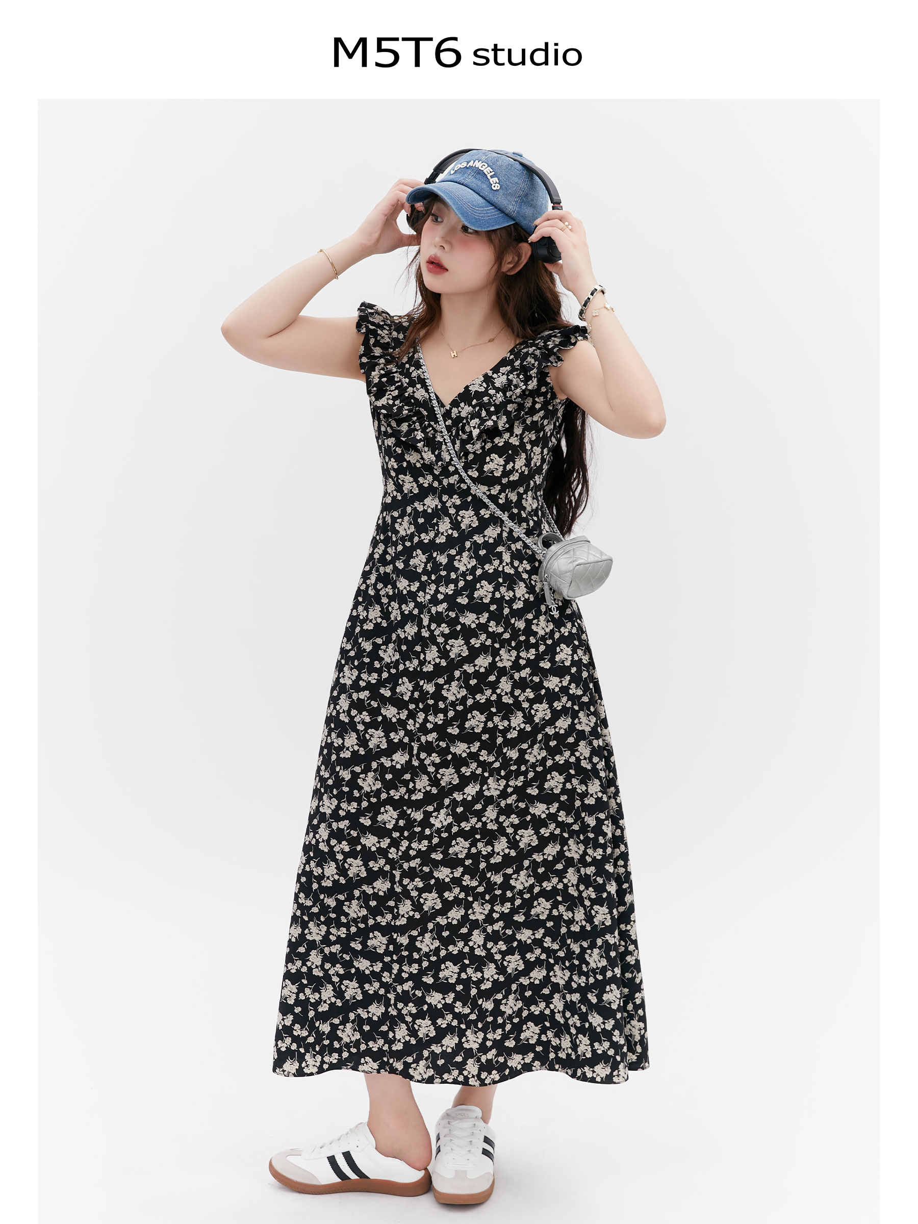 Floral Ruffled Sleeve Tea Dress - Curvy Fit, Waist-Defined, Vintage-Inspired Floral Print, Perfect for Y2K and Summer Events Floral Ruffled Sleeve Tea Dress - Curvy Fit, Waist-Defined, Vintage-Inspired Floral Print, Perfect for Y2K and Summer Events