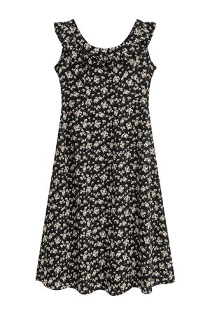 Floral Ruffled Sleeve Tea Dress - Curvy Fit, Waist-Defined, Vintage-Inspired Floral Print, Perfect for Y2K and Summer Events