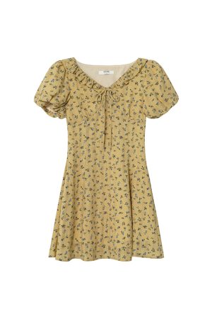 Floral Ruffled V-Neck Dress for Women, Tie Waist-Cinching, Mid-Length A-Line, Perfect for 2025 Spring and Summer Fashion