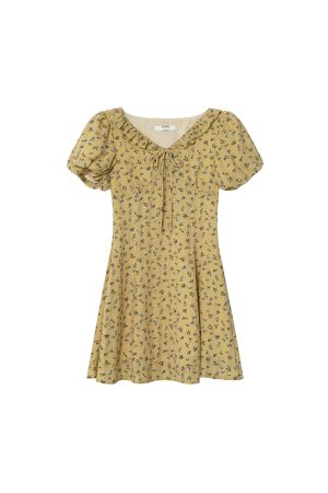 Floral Ruffled V-Neck Dress for Women, Tie Waist-Cinching, Mid-Length A-Line, Perfect for 2025 Spring and Summer Fashion