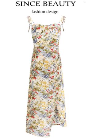 Floral Sleeveless Long Dress for Women - French Style 2025 Summer Slim Fit Vacation Trend