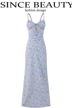 Floral Spaghetti Strap Dress for Women - Summer Beach Vacation Long Skirt, Sexy V2025 Style, 90s Inspired Fashion