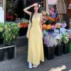 Floral Spaghetti Strap Long Dress with Low Neck and Bow Tie - Women's Gentle Summer Dress, Perfect for Y2K and Bohemian Styles
