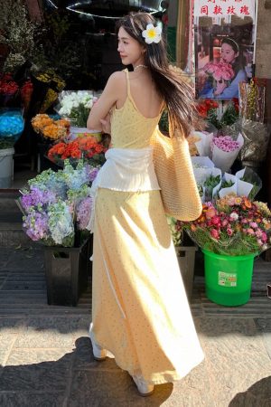 Floral Spaghetti Strap Long Dress with Low Neck and Bow Tie - Women's Gentle Summer Dress, Perfect for Y2K and Bohemian Styles