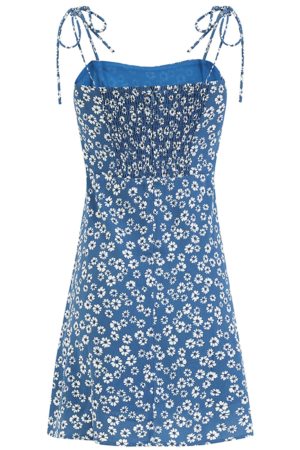 Floral Spaghetti Strap Vacation Mini Dress for Women - Petite Blue 2025 Summer French Style