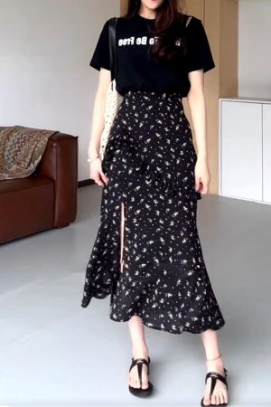 Floral Spliced Two-Piece Dress for Women - Plus Size Slimming Cover-Up, Summer Split Design, Trendy Y2K Style