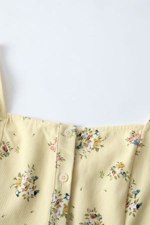 Floral Square Collar Sleeveless Top for Women - Sweet Wind French Style Slim Fit Ruffle Edge Vest for Summer