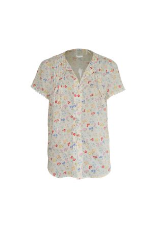 Floral Star Dots Shoulder Cross Strap Short Sleeve Shirt Women's Summer Loose Doll Top - Vintage 90s Style Fashion