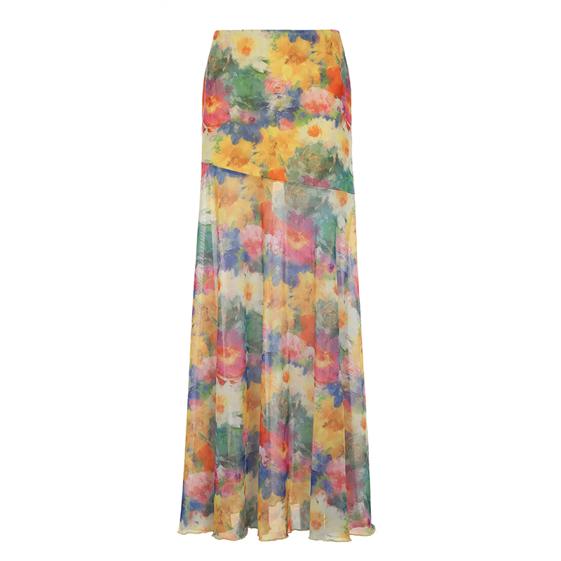Floral Tulle Midi Skirt for Women - Draped Pleated Fishtail Design, Monet Flower Pavilion Inspired, Perfect for Holidays and Special Occasions Floral Tulle Midi Skirt for Women - Draped Pleated Fishtail Design, Monet Flower Pavilion Inspired, Perfect for Holidays and Special Occasions
