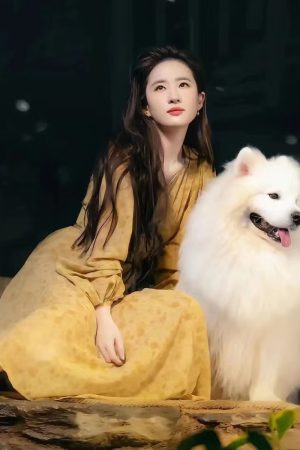 Floral V-Neck Dress for Women - Long Sleeve Printed 2025 Spring Style, Liu Yifei Inspired, Trendy Korean Fashion