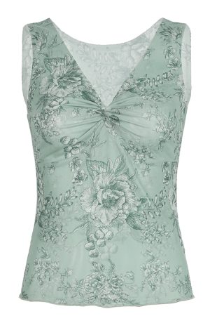 Forest Style Floral Knotted Vest for Women - Slim Fit Wide Shoulder Strap Mesh Camisole - Summer 90s Inspired Fashion