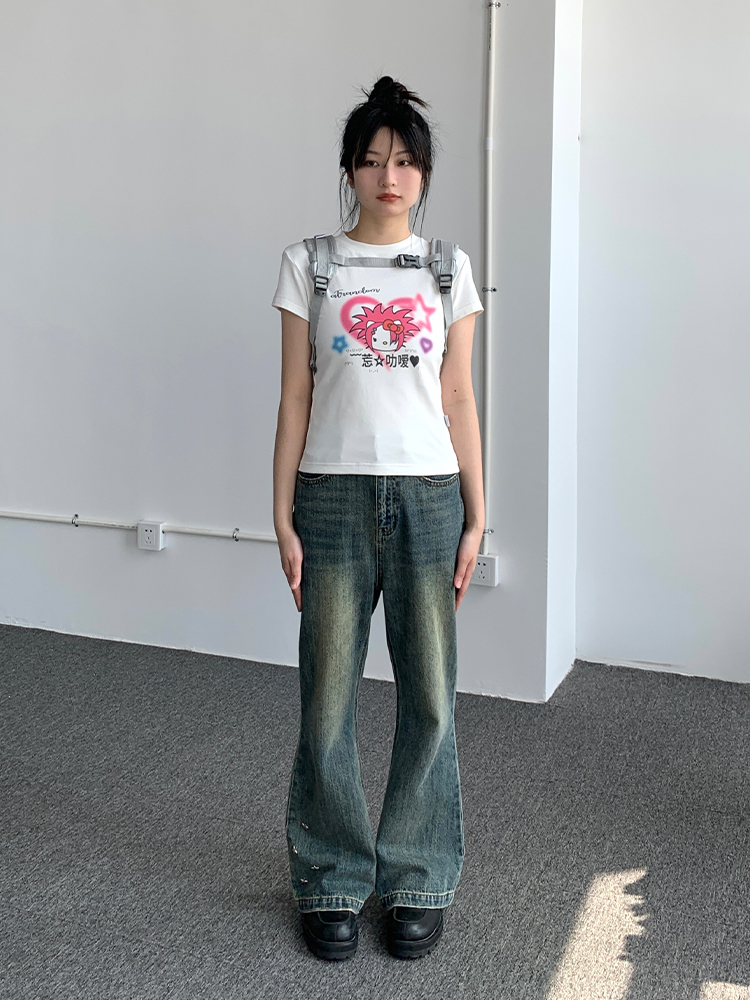 Forget Love Y2K Cartoon Graphic Slim-Fit White T-Shirt for Women - Casual Short Sleeve Tee Forget Love Y2K Cartoon Graphic Slim-Fit White T-Shirt for Women - Casual Short Sleeve Tee