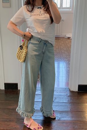 Frayed Denim Cropped Pants for Women â€“ Plus Size Slimming Loose Wide Leg Summer 2025 Fashion