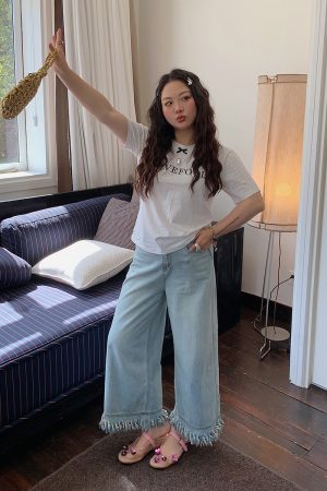 Frayed Denim Cropped Pants for Women â€“ Plus Size Slimming Loose Wide Leg Summer 2025 Fashion