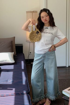 Frayed Denim Cropped Pants for Women â€“ Plus Size Slimming Loose Wide Leg Summer 2025 Fashion