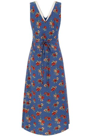 French Blue Floral V-Neck Long Dress for Women - Summer 2025 Vacation Style, Elegant and Chic Fashion for Every Occasion
