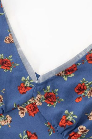 French Blue Floral V-Neck Long Dress for Women - Summer 2025 Vacation Style, Elegant and Chic Fashion for Every Occasion