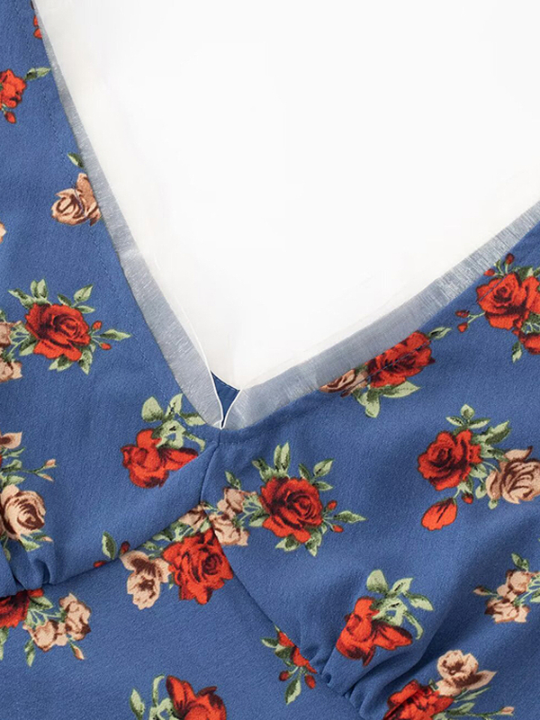 French Blue Floral V-Neck Long Dress for Women - Summer 2025 Vacation Style, Elegant and Chic Fashion for Every Occasion French Blue Floral V-Neck Long Dress for Women - Summer 2025 Vacation Style, Elegant and Chic Fashion for Every Occasion