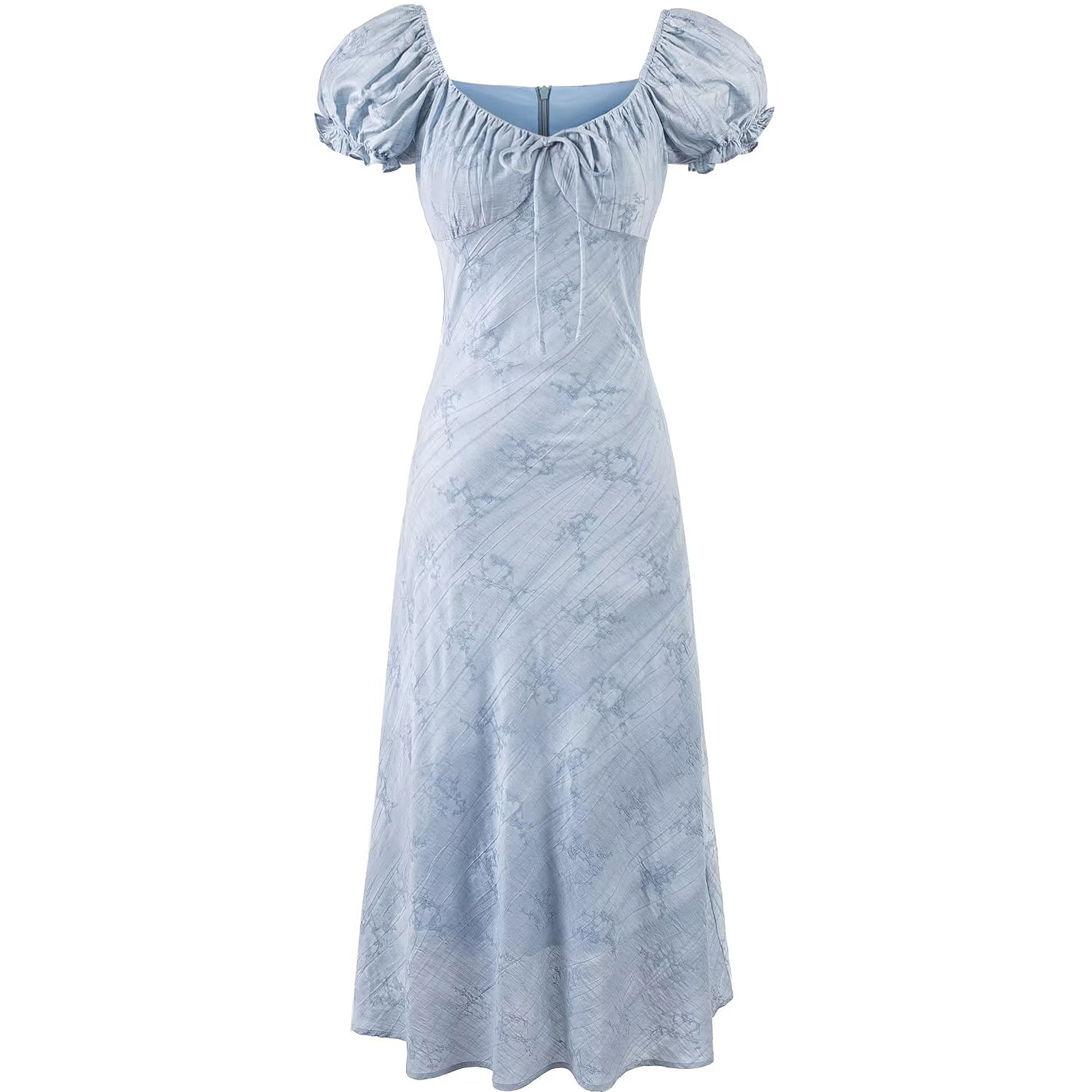 French Blue Jacquard Puff Sleeve Dress for Women - 2025 Summer Asymmetrical Long Skirt, Resort Style, Elegant Fashion French Blue Jacquard Puff Sleeve Dress for Women - 2025 Summer Asymmetrical Long Skirt, Resort Style, Elegant Fashion