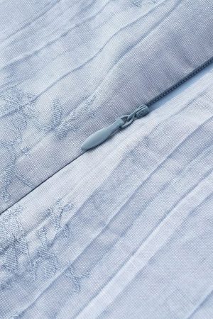 French Blue Jacquard Puff Sleeve Dress for Women - 2025 Summer Asymmetrical Long Skirt, Resort Style, Elegant Fashion