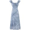 French Blue Ombre Jacquard Ruffled Sleeve Dress for Women - 2025 Summer Vacation Style