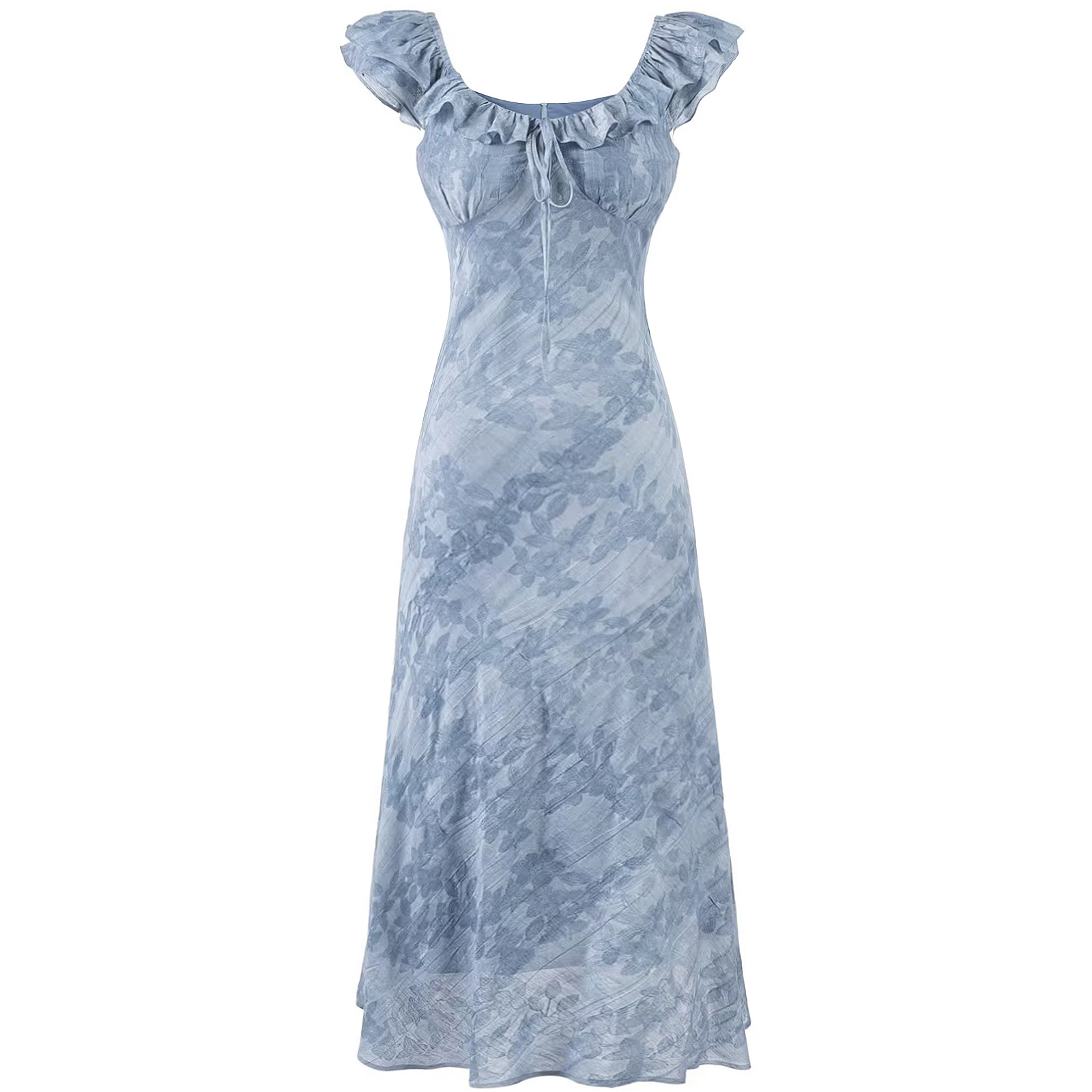French Blue Ombre Jacquard Ruffled Sleeve Dress for Women - 2025 Summer Vacation Style French Blue Ombre Jacquard Ruffled Sleeve Dress for Women - 2025 Summer Vacation Style