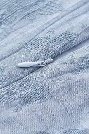 French Blue Ombre Jacquard Ruffled Sleeve Dress for Women - 2025 Summer Vacation Style