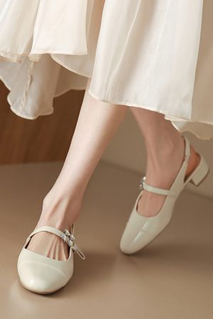 French Fairy Style Chunky Heel Backless Open-Toe Sandals for Women - Elegant Spliced Design, Perfect for Y2K and Summer Fashion