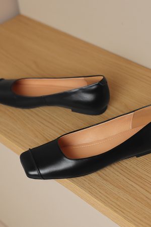 French Genuine Leather Soft Bottom Square Toe Flat Shoes for Women â€“ Maternity Ballet Flats for Summer, Comfortable and Stylish