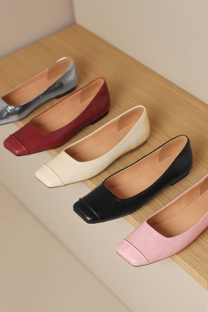 French Genuine Leather Soft Bottom Square Toe Flat Shoes for Women â€“ Maternity Ballet Flats for Summer, Comfortable and Stylish