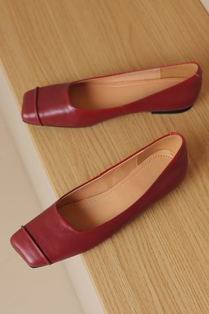 French Genuine Leather Soft Bottom Square Toe Flat Shoes for Women â€“ Maternity Ballet Flats for Summer, Comfortable and Stylish