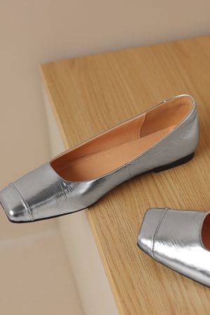 French Genuine Leather Soft Bottom Square Toe Flat Shoes for Women â€“ Maternity Ballet Flats for Summer, Comfortable and Stylish