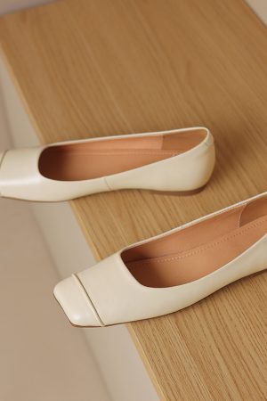 French Genuine Leather Soft Bottom Square Toe Flat Shoes for Women â€“ Maternity Ballet Flats for Summer, Comfortable and Stylish