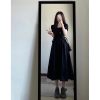 French Hepburn-Style Mid-Length Black Dress - Square Neck, Waist-Cinching, Elegant Casual Summer Dress for Women