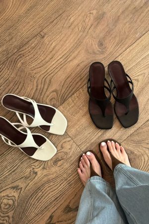 French Minimalist Sheepskin Thong Sandals for Women - Thin Heels, Versatile One-Strap Slide Flip-Flops