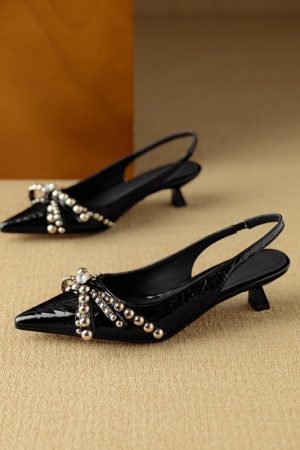 French Pointed Toe Bow Tie Open Toe Sandals for Women - Summer Style with Thin Heel and Shallow Mouth Flats