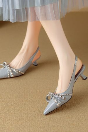 French Pointed Toe Bow Tie Open Toe Sandals for Women - Summer Style with Thin Heel and Shallow Mouth Flats