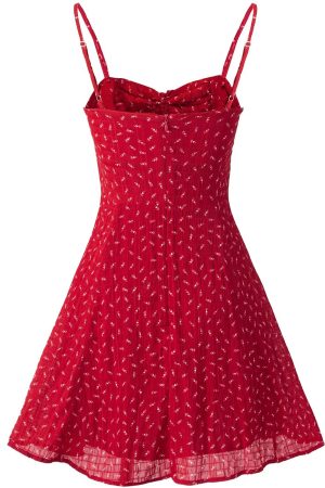French Red Floral Mini Dress for Petite Women - Summer 2025 Vacation Style