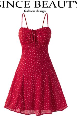 French Red Floral Mini Dress for Petite Women - Summer 2025 Vacation Style