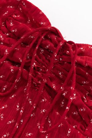 French Red Floral Mini Dress for Petite Women - Summer 2025 Vacation Style