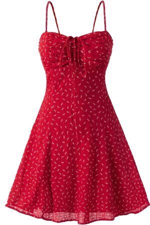French Red Floral Mini Dress for Petite Women - Summer 2025 Vacation Style