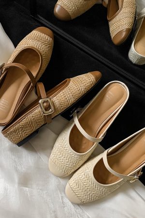 French Retro Roman Straw Woven Open-Toe Half Slippers for Women - Wedge Lazy Slip-On Shoes in Vintage Style