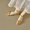 French Retro Woven Flat Low-Heeled One-Strap Roman Sandals for Women - Summer 2024, Vintage Style, Bohemian Fashion