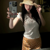 French Style Artistic Floral Half Skirt - Sweet Little Pumpkin Slimming H-Line White T-Shirt - Trendy Y2K Fashion