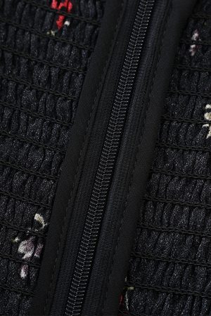 French Style Black Floral Spaghetti Strap Dress - Women's Summer Vacation Dress - Trendy Short Design for Effortless Elegance