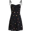 French Style Black Floral Spaghetti Strap Dress - Women's Summer Vacation Dress - Trendy Short Design for Effortless Elegance