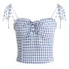 French-Style Checkered Backless Camisole with Bow - Slim Fit Women's Top for a Chic Summer Look