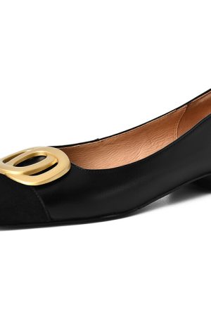 French Style Color-Blocking High Heels for Women with Metal Buckle and Square Toe, Chic Italian-Inspired Footwear